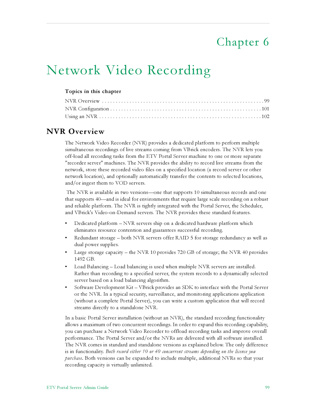 VBrick Systems ETV v4.1 manual Network Video Recording, NVR Overview 