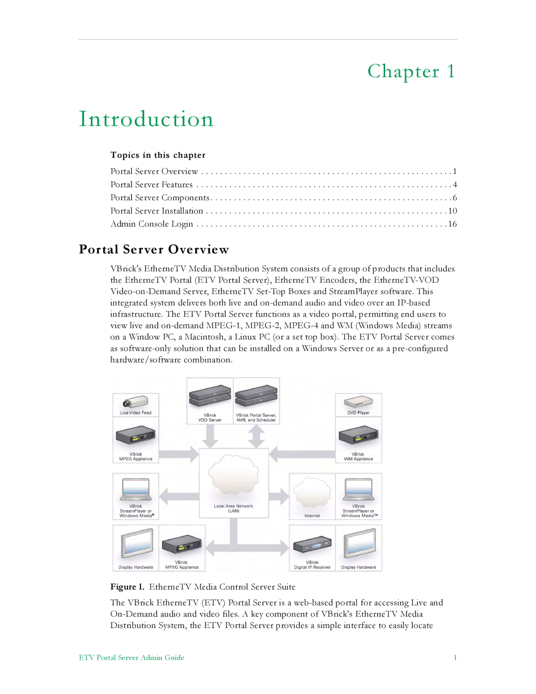 VBrick Systems ETV v4.1 manual Introduction, Portal Server Overview, Topics in this chapter 