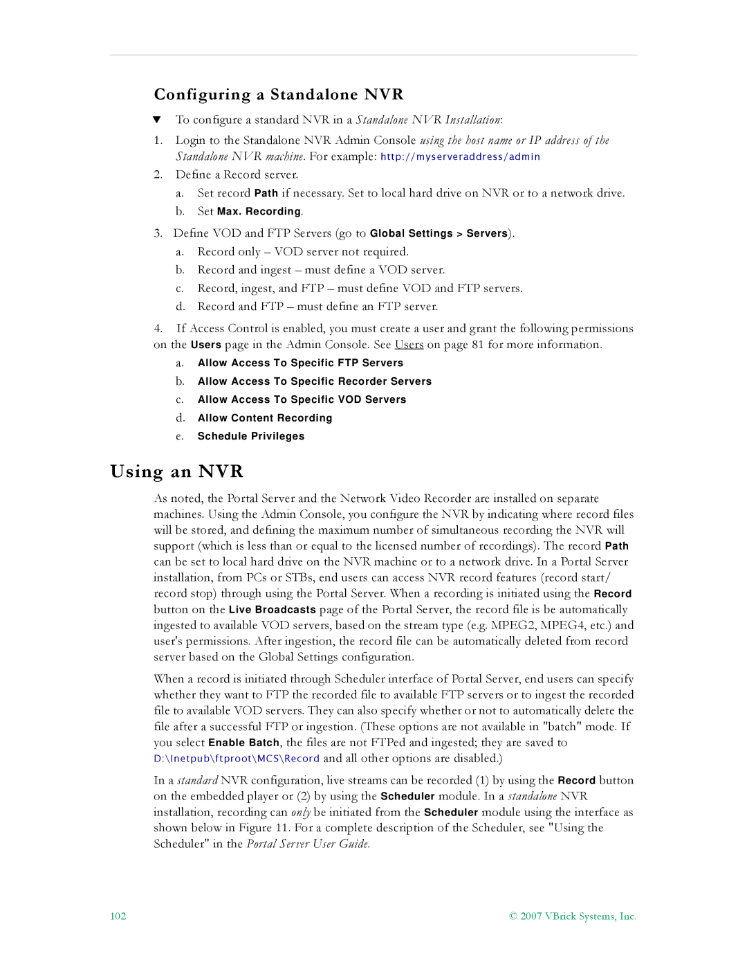 VBrick Systems ETV v4.1 manual Using an NVR, Configuring a Standalone NVR 