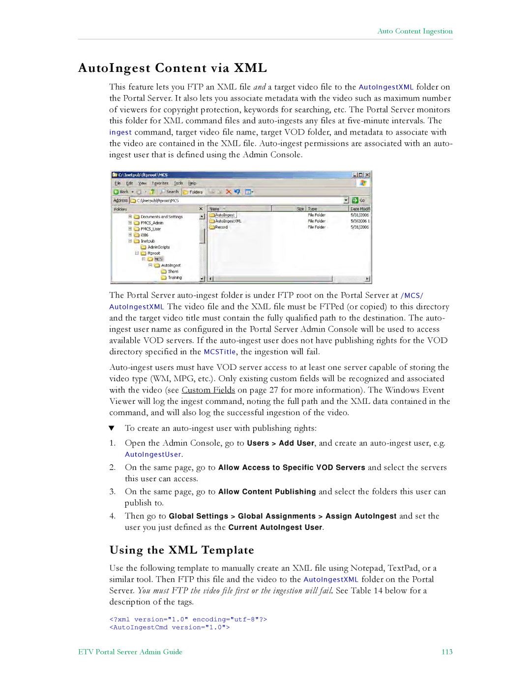 VBrick Systems ETV v4.1 manual AutoIngest Content via XML, Using the XML Template 