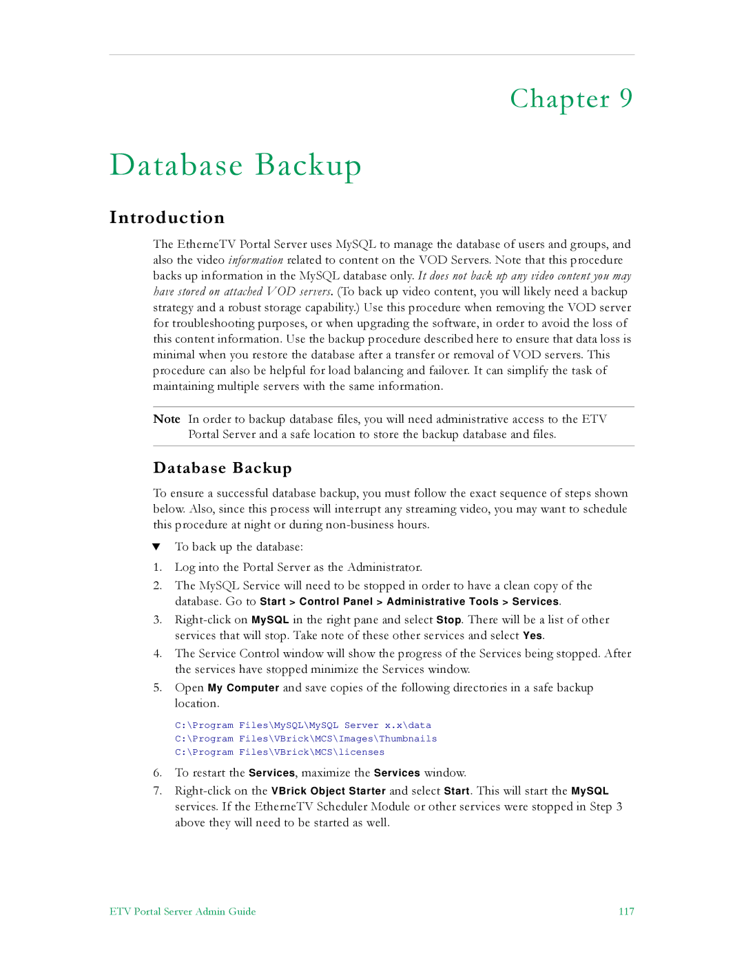 VBrick Systems ETV v4.1 manual Database Backup, Introduction 