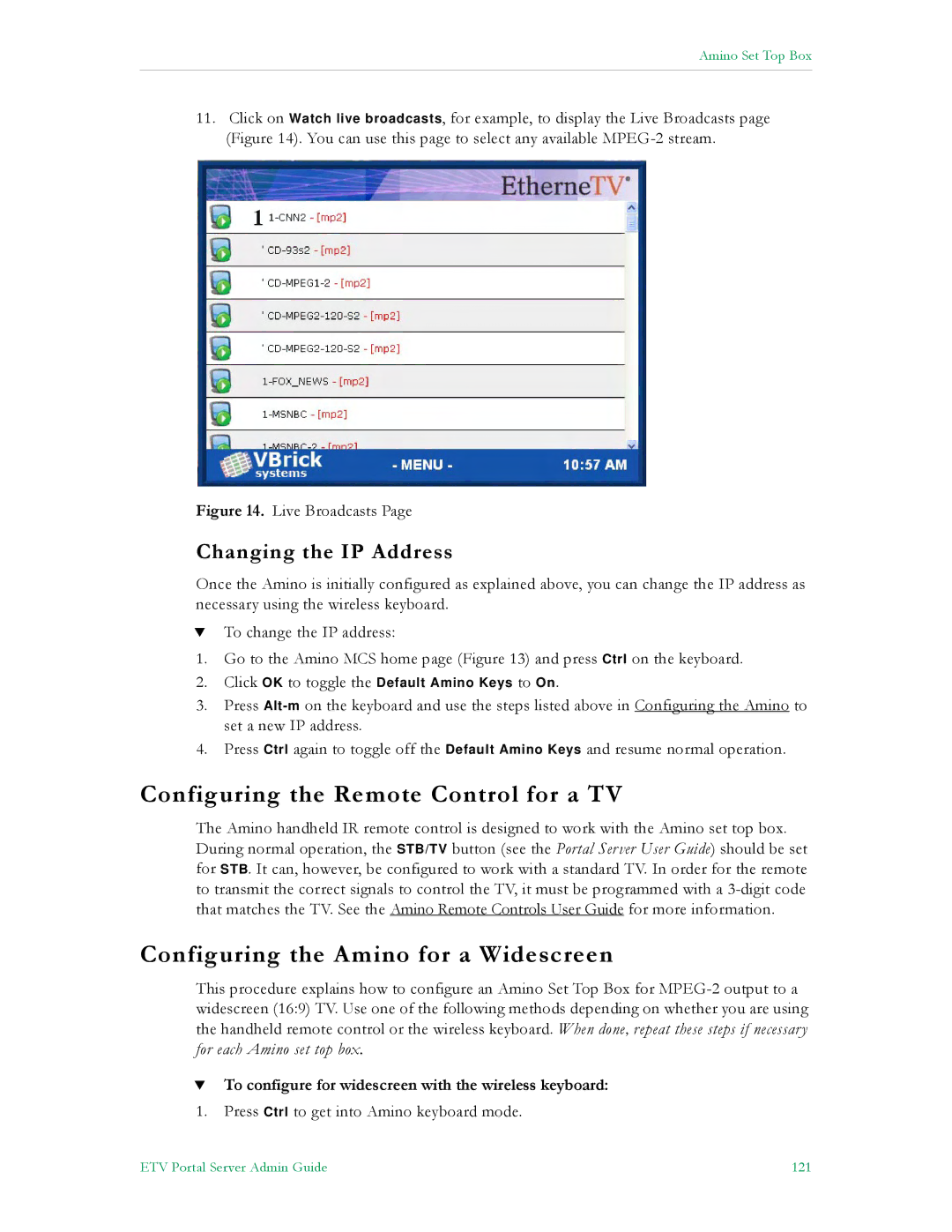 VBrick Systems ETV v4.1 manual Configuring the Remote Control for a TV, Configuring the Amino for a Widescreen 