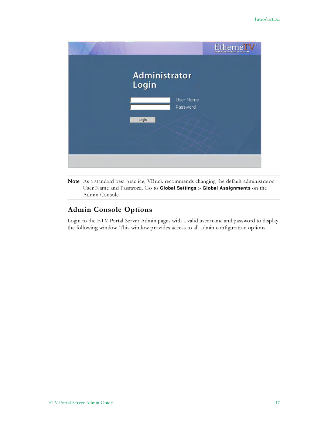 VBrick Systems ETV v4.1 manual Admin Console Options 