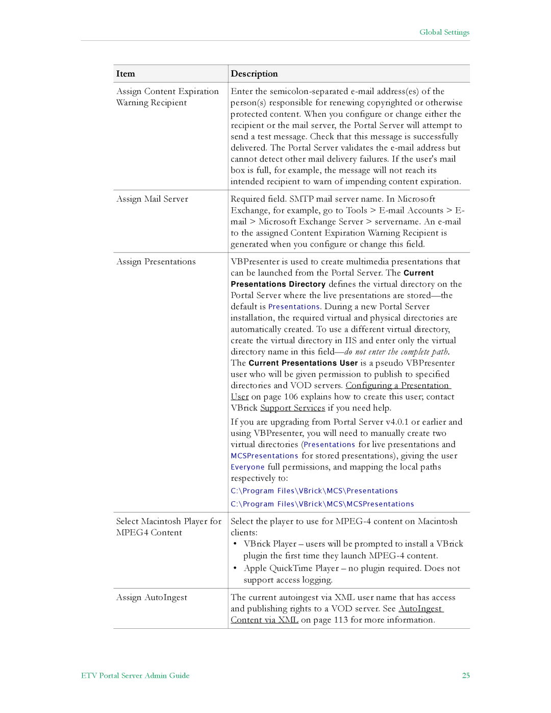 VBrick Systems ETV v4.1 manual Directory name in this field-do not enter the complete path 