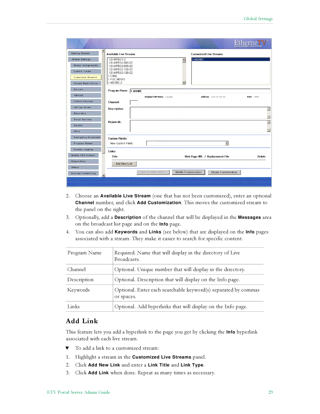 VBrick Systems ETV v4.1 manual Add Link 