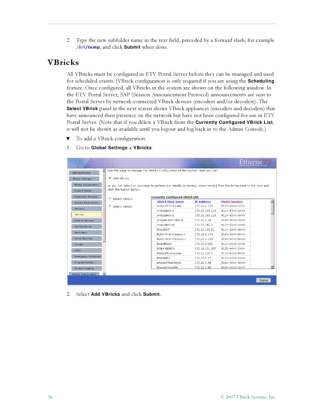 VBrick Systems ETV v4.1 manual VBricks 