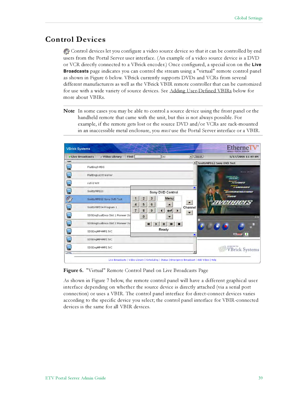 VBrick Systems ETV v4.1 manual Control Devices 