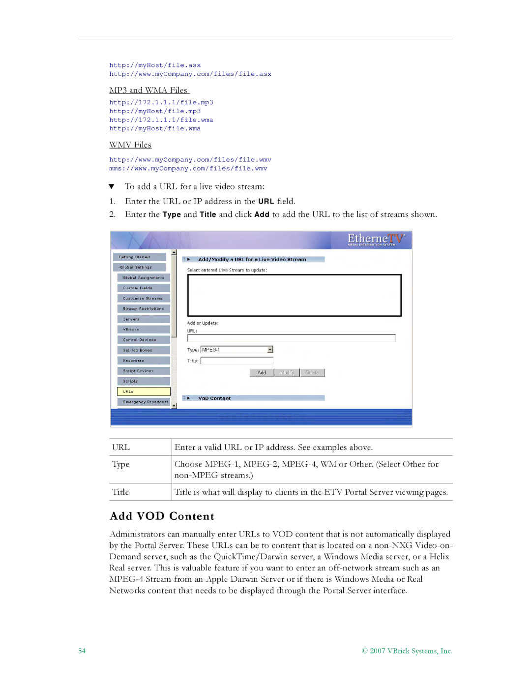 VBrick Systems ETV v4.1 manual Add VOD Content, MP3 and WMA Files 