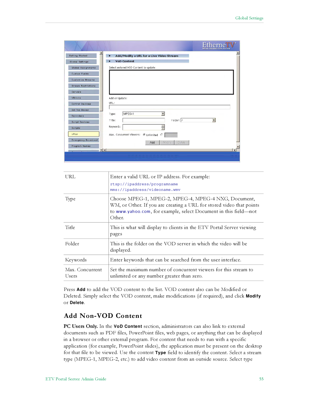 VBrick Systems ETV v4.1 manual Add Non-VOD Content 