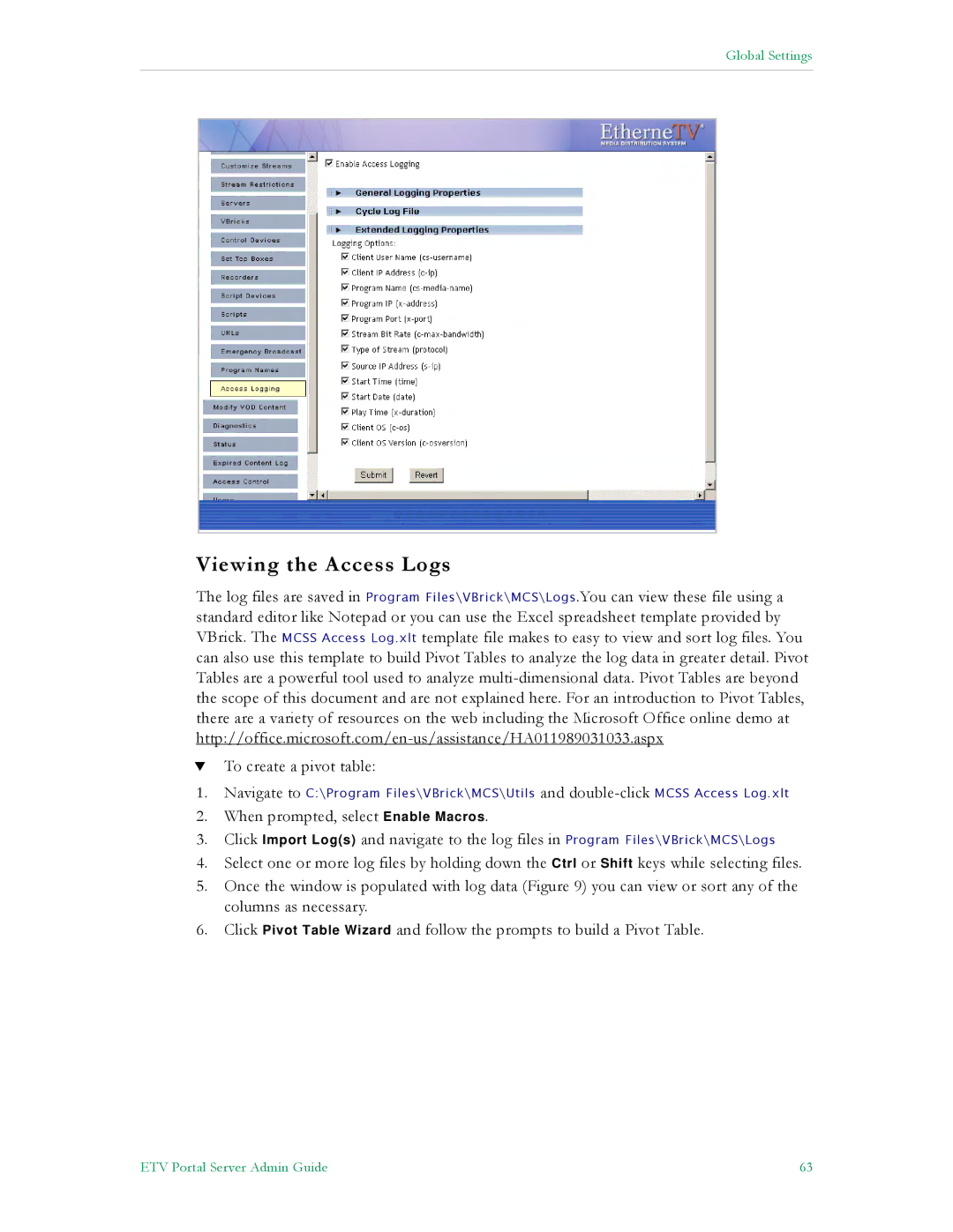 VBrick Systems ETV v4.1 manual Viewing the Access Logs 