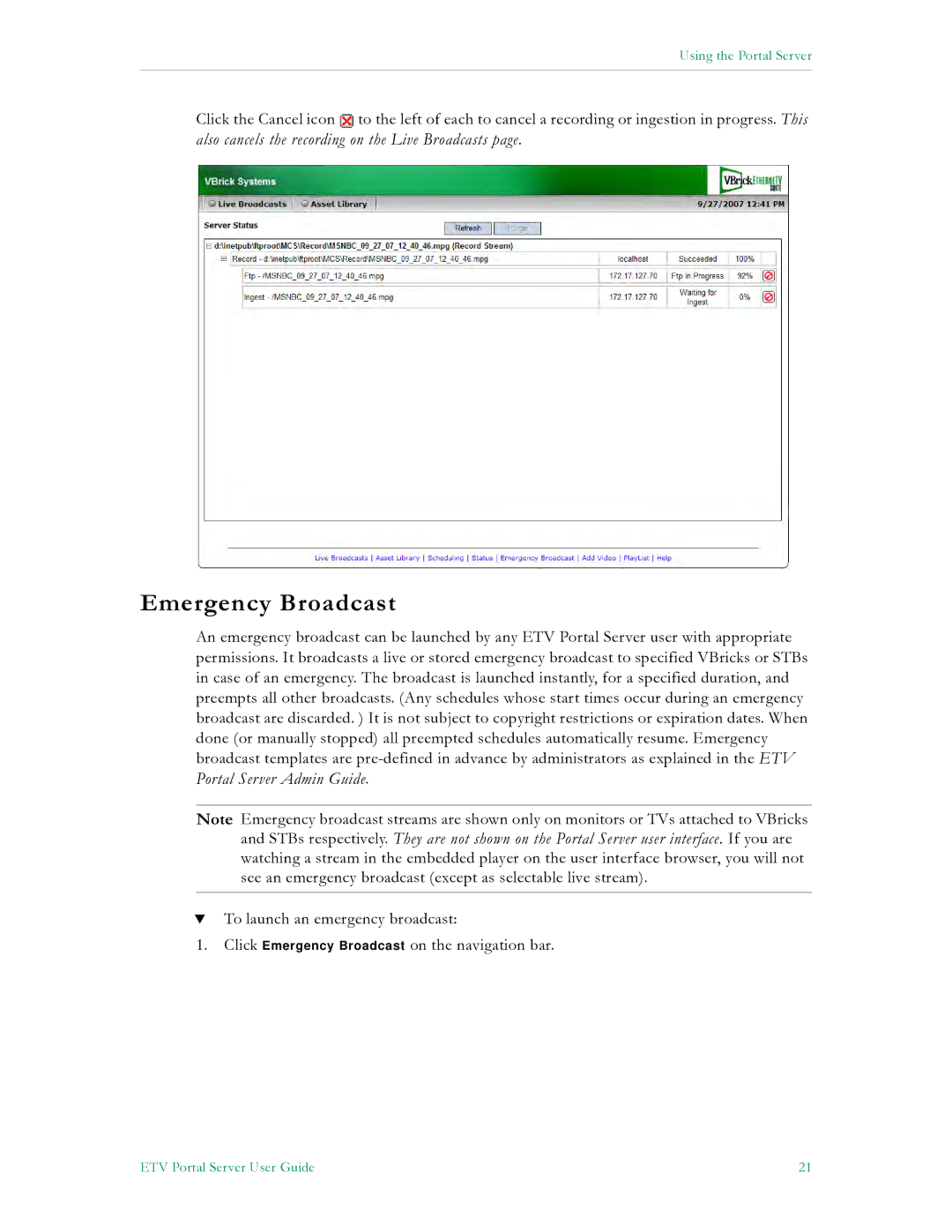 VBrick Systems ETV v4.2 manual Emergency Broadcast 