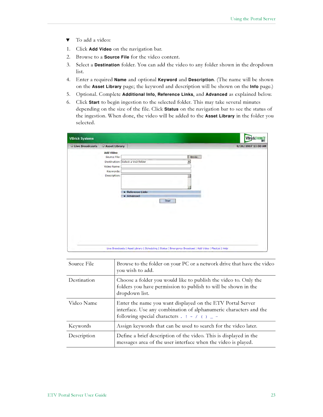 VBrick Systems ETV v4.2 manual Using the Portal Server 