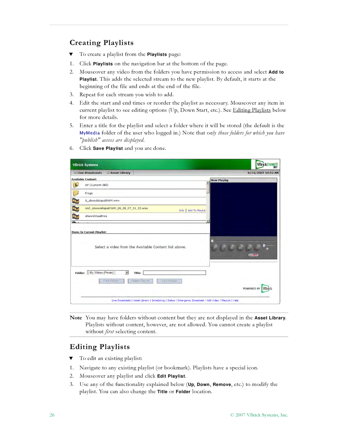 VBrick Systems ETV v4.2 manual Creating Playlists, Editing Playlists 