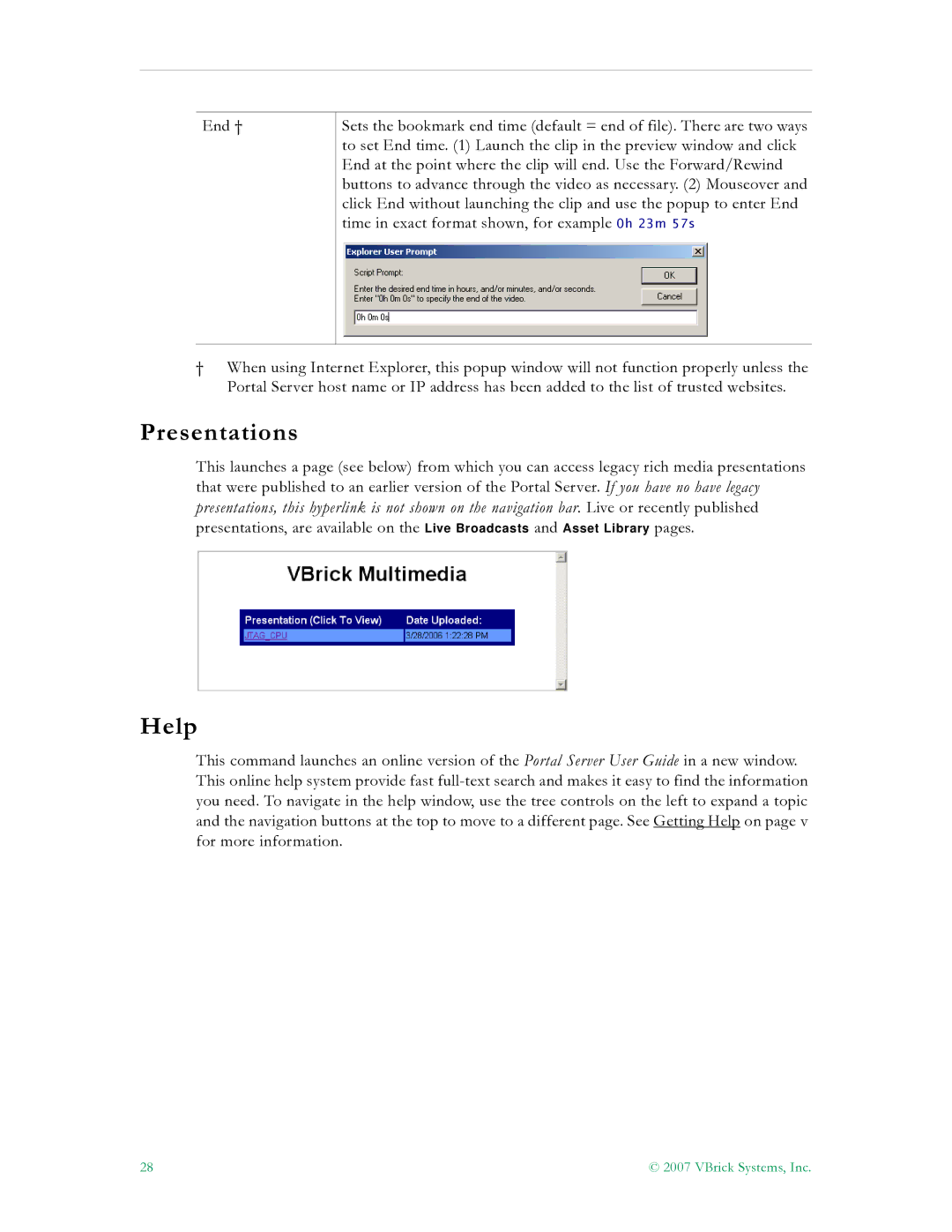 VBrick Systems ETV v4.2 manual Presentations, Help 