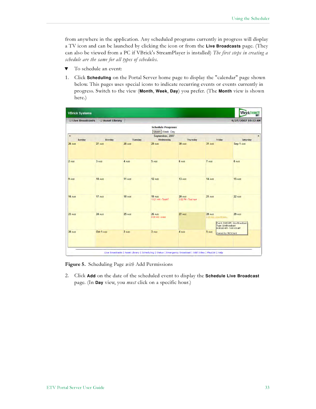 VBrick Systems ETV v4.2 manual Using the Scheduler 