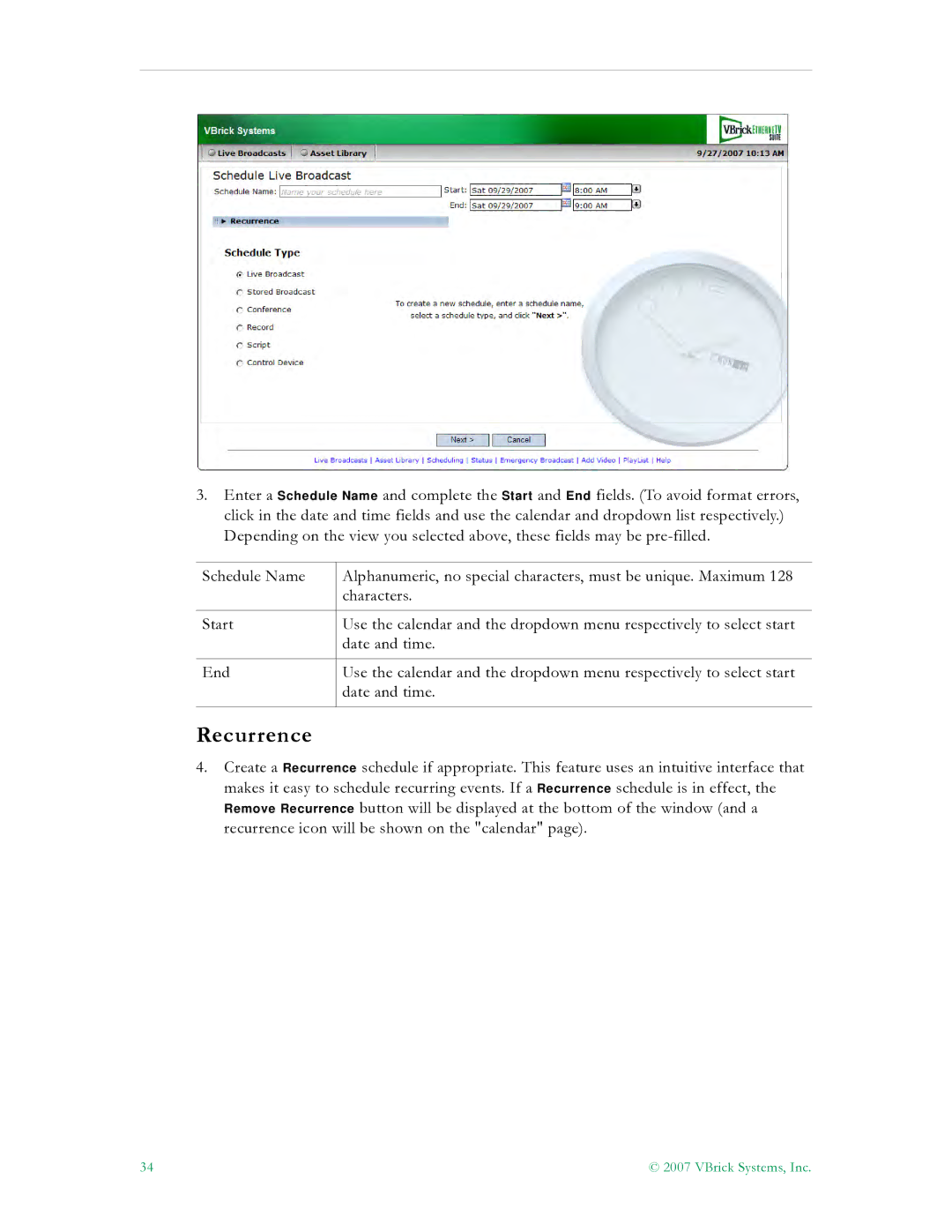 VBrick Systems ETV v4.2 manual Recurrence 