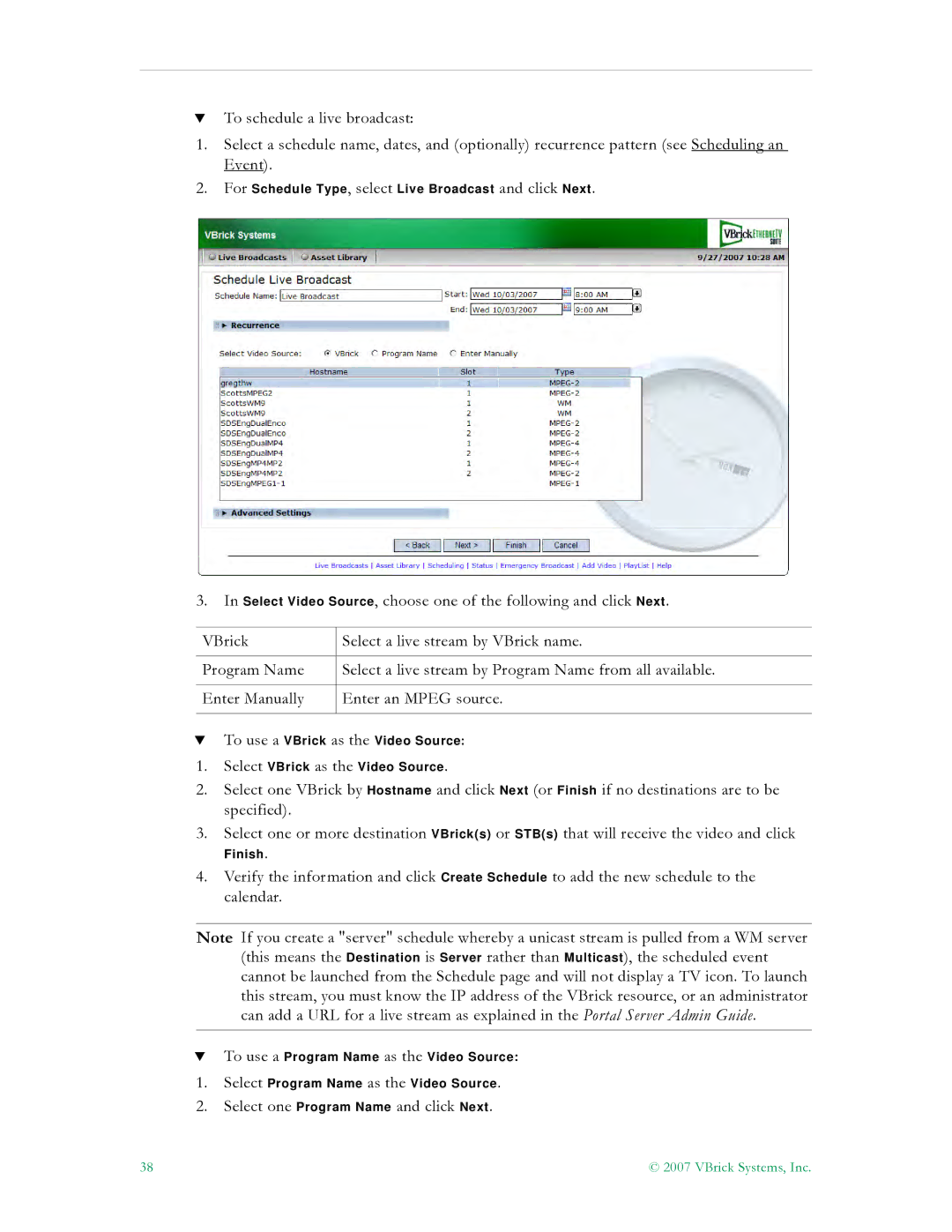 VBrick Systems ETV v4.2 manual Select one Program Name and click Next 