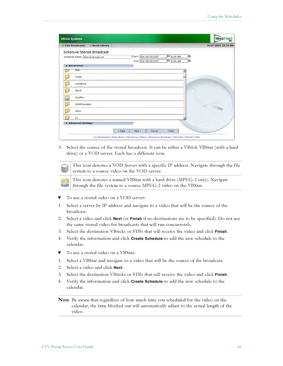 VBrick Systems ETV v4.2 manual Using the Scheduler 