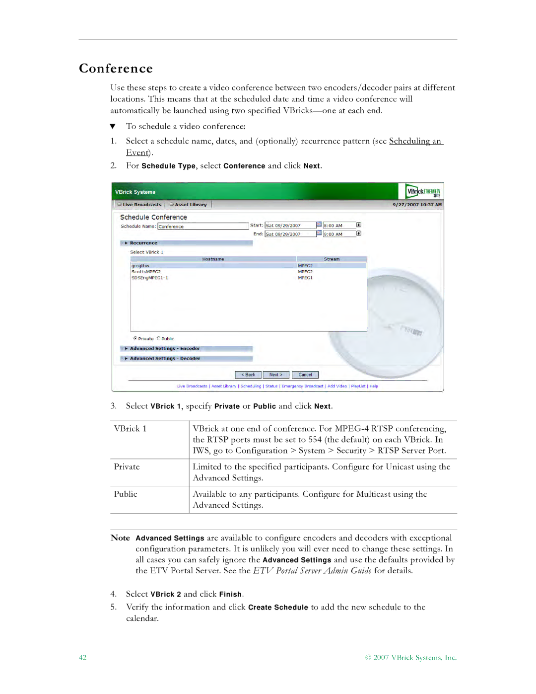 VBrick Systems ETV v4.2 manual Conference 