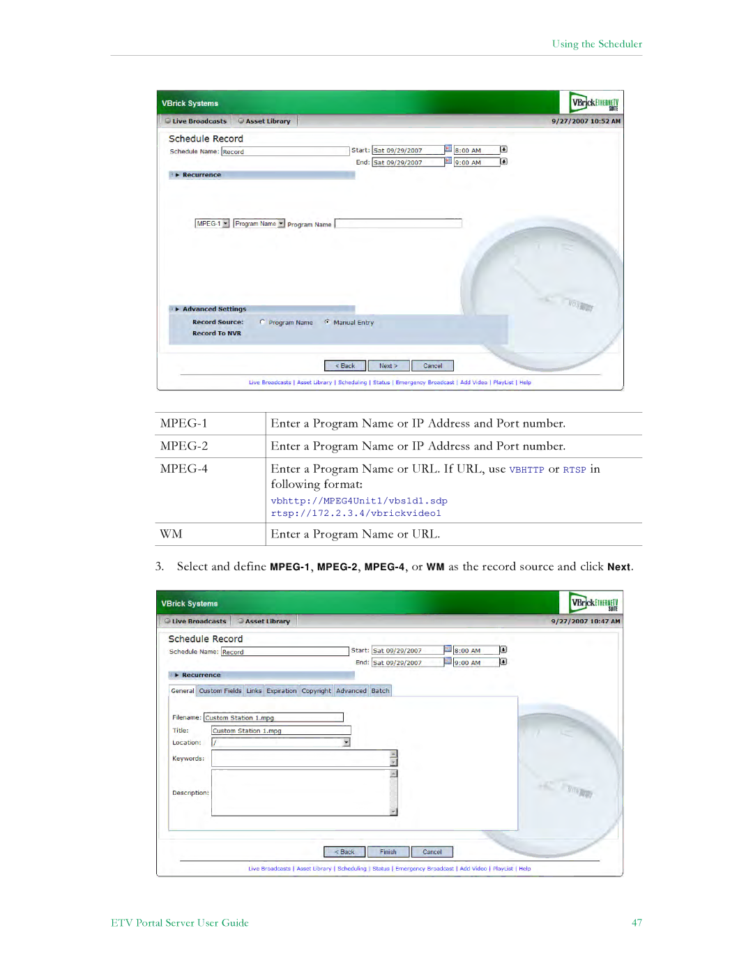 VBrick Systems ETV v4.2 manual Enter a Program Name or URL. If URL, use Vbhttp or Rtsp 