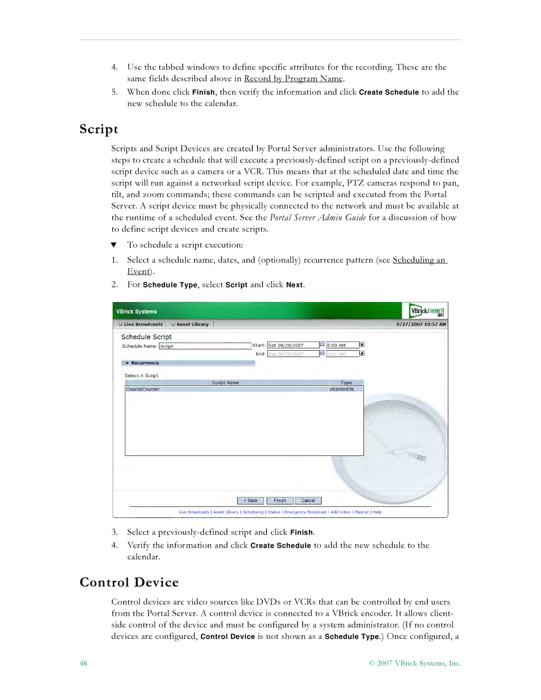 VBrick Systems ETV v4.2 manual Script, Control Device 