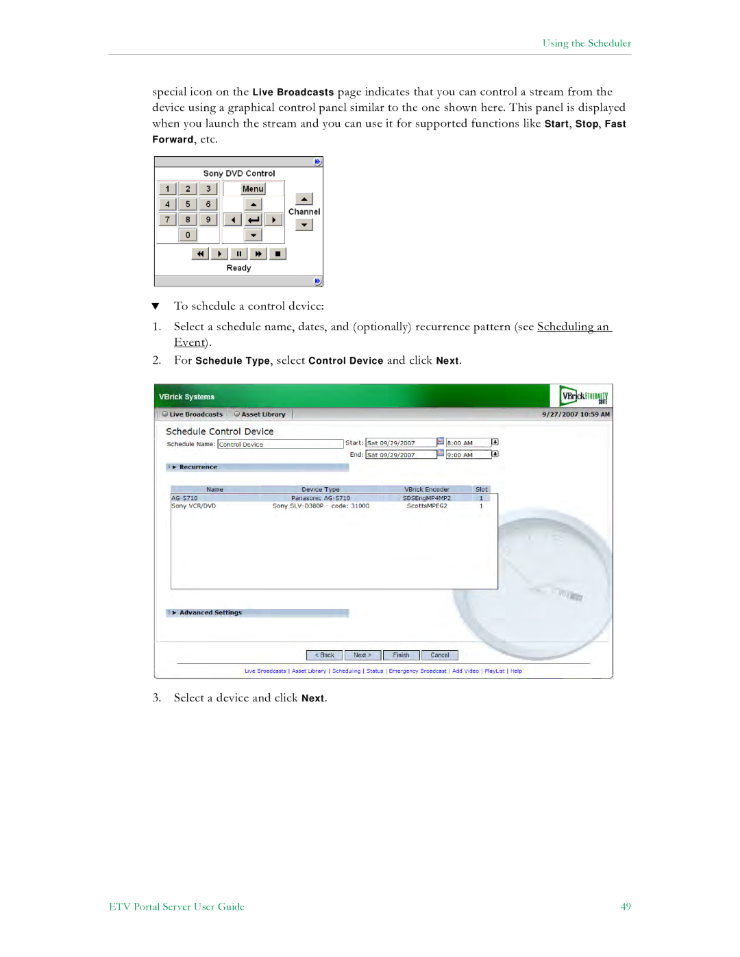 VBrick Systems ETV v4.2 manual Select a device and click Next 