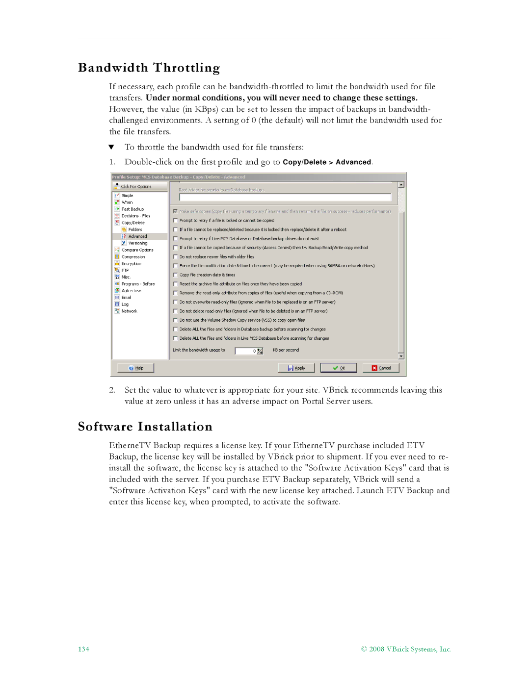 VBrick Systems ETV v4.2.1 manual Bandwidth Throttling, Software Installation 