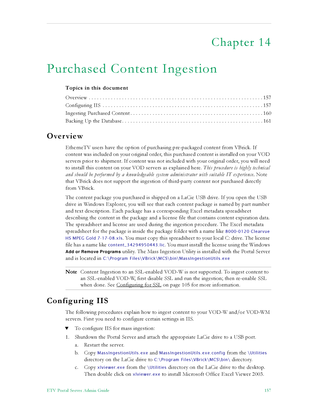 VBrick Systems ETV v4.2.1 manual Purchased Content Ingestion, Configuring IIS 