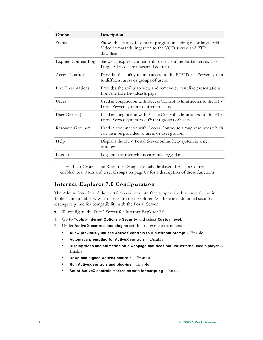 VBrick Systems ETV v4.2.1 manual Internet Explorer 7.0 Configuration, Enable 