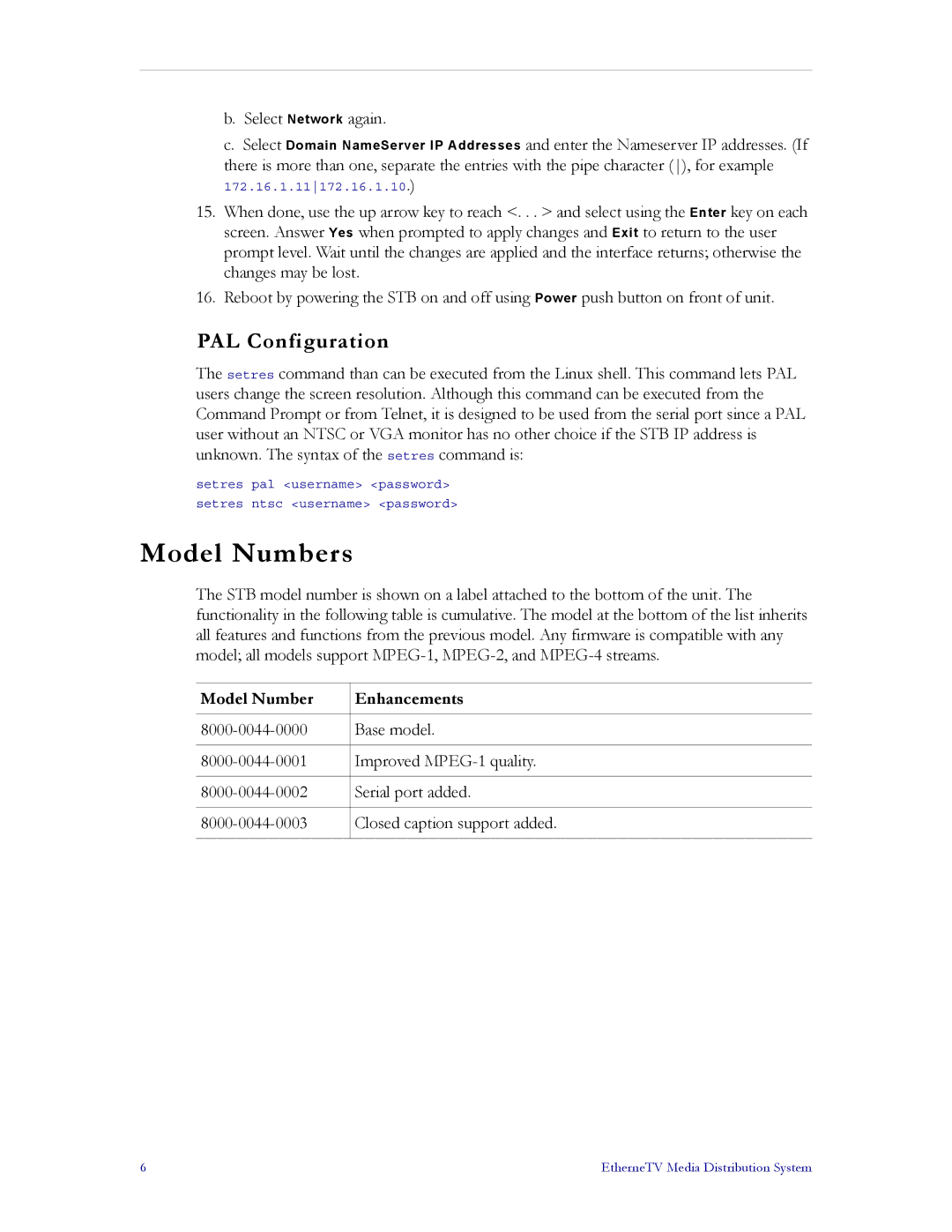 VBrick Systems MPEG-2, MPEG-1, MPEG-4 manual Model Numbers, PAL Configuration 