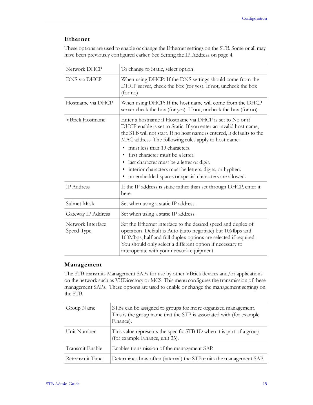 VBrick Systems MPEG-2, MPEG-1, MPEG-4 manual Ethernet, Management 