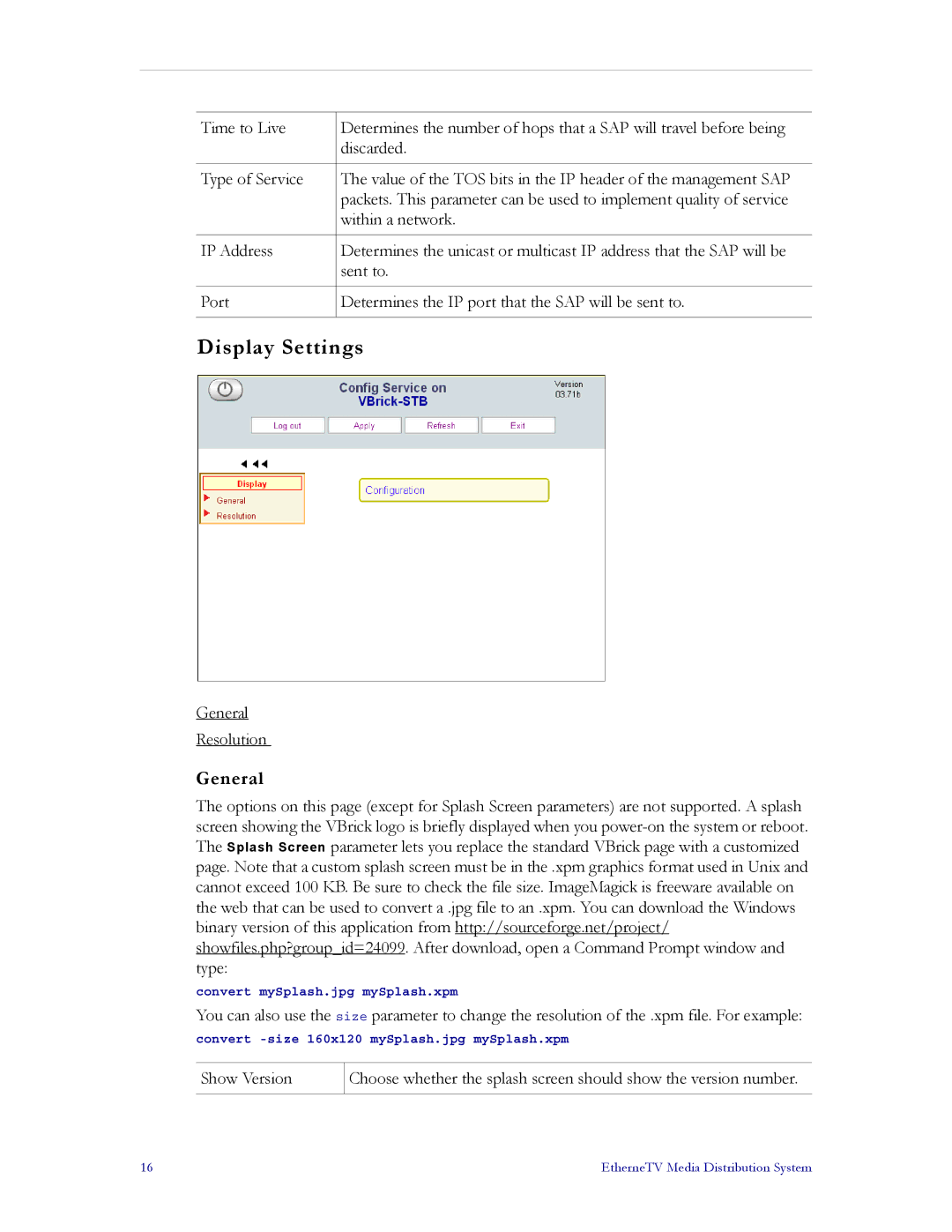 VBrick Systems MPEG-1, MPEG-2, MPEG-4 manual Display Settings, General 