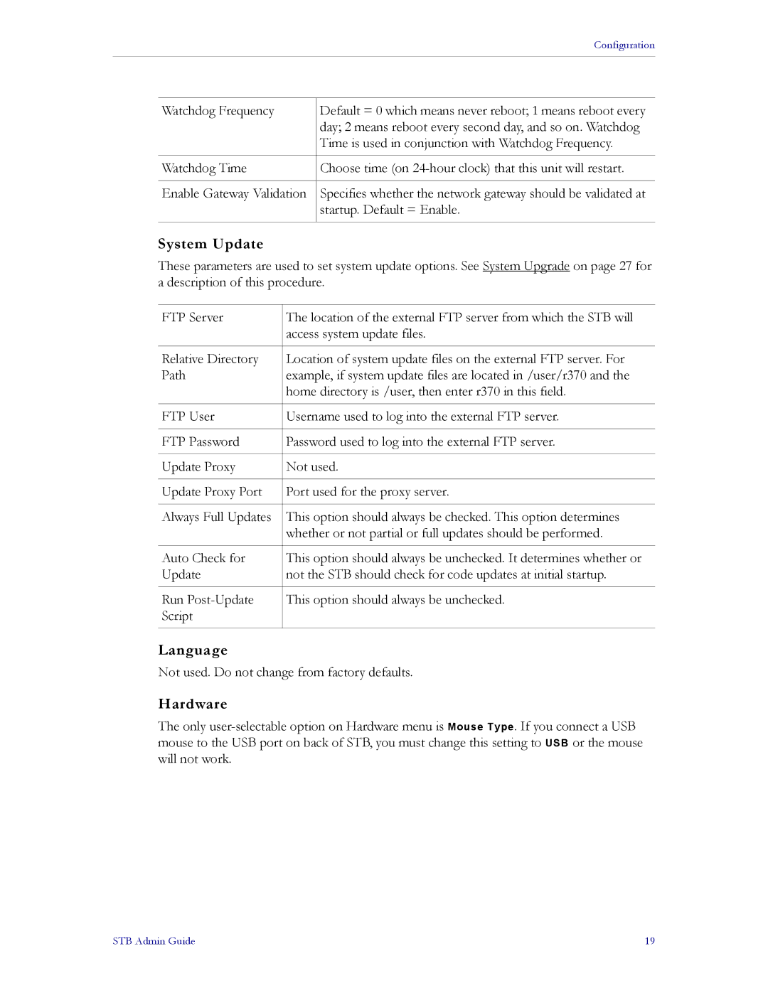 VBrick Systems MPEG-1, MPEG-2, MPEG-4 manual System Update, Language, Hardware 