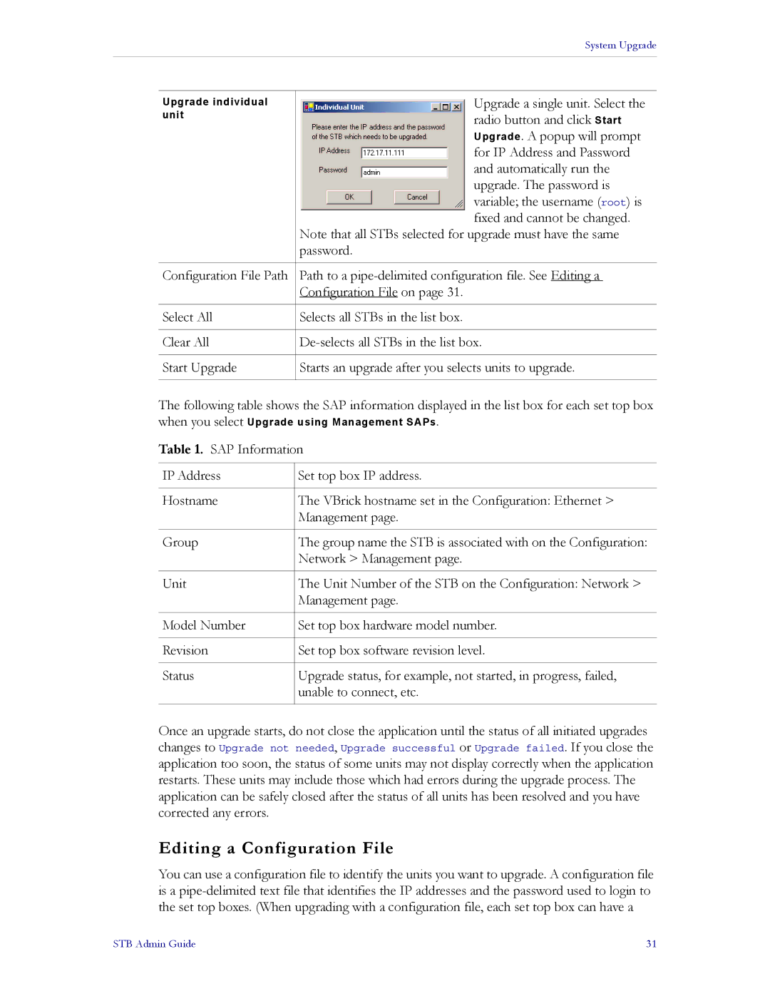 VBrick Systems MPEG-1, MPEG-2, MPEG-4 manual Editing a Configuration File 