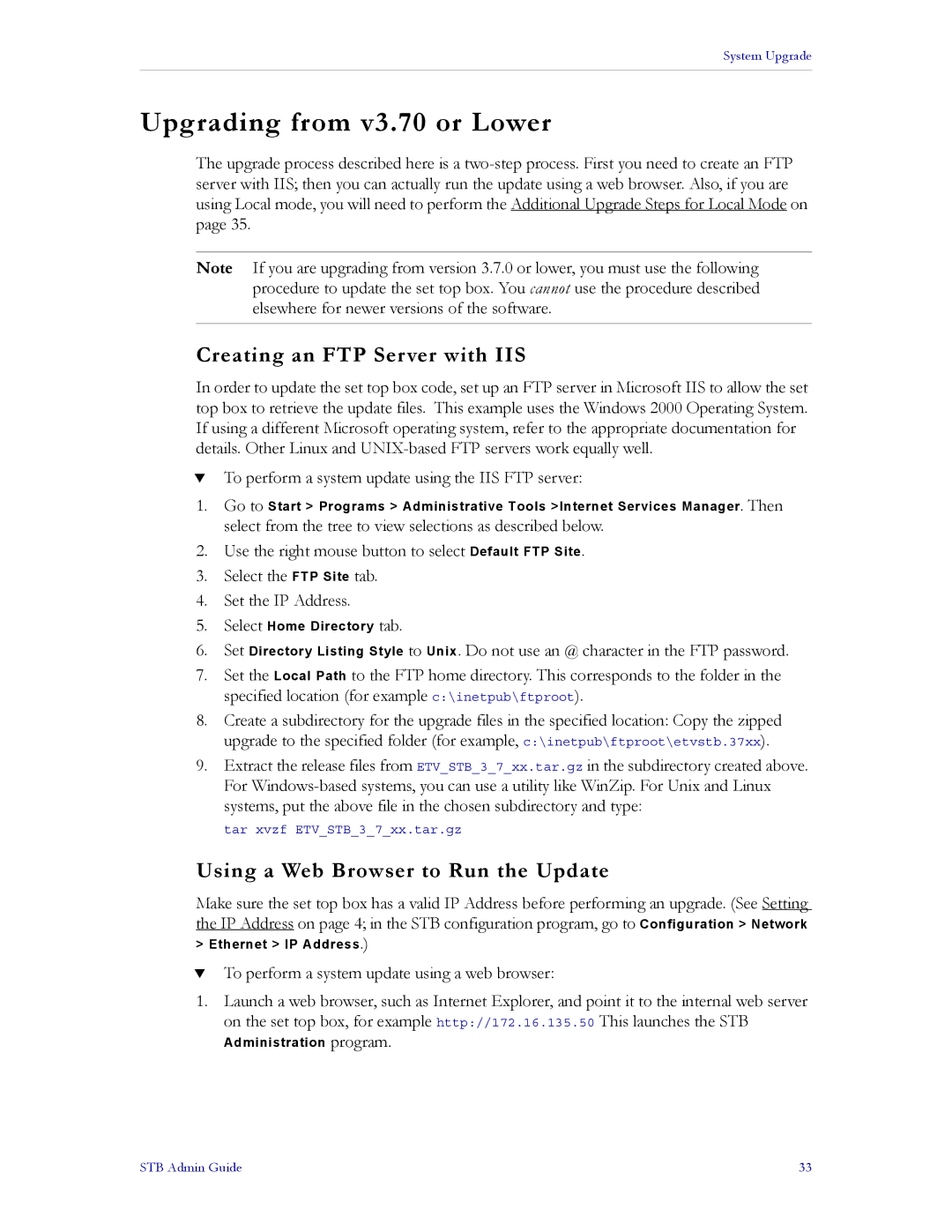 VBrick Systems MPEG-2, MPEG-1, MPEG-4 manual Upgrading from v3.70 or Lower, Creating an FTP Server with IIS 