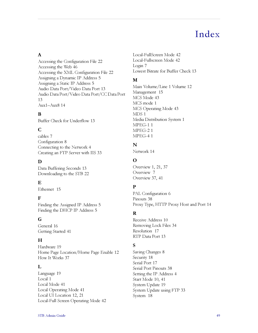 VBrick Systems MPEG-1, MPEG-2, MPEG-4 manual Index 