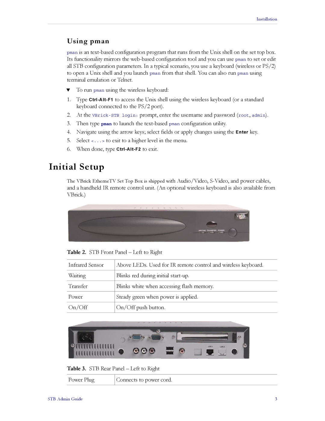 VBrick Systems MPEG-2, MPEG-1, MPEG-4 manual Initial Setup, Using pman 