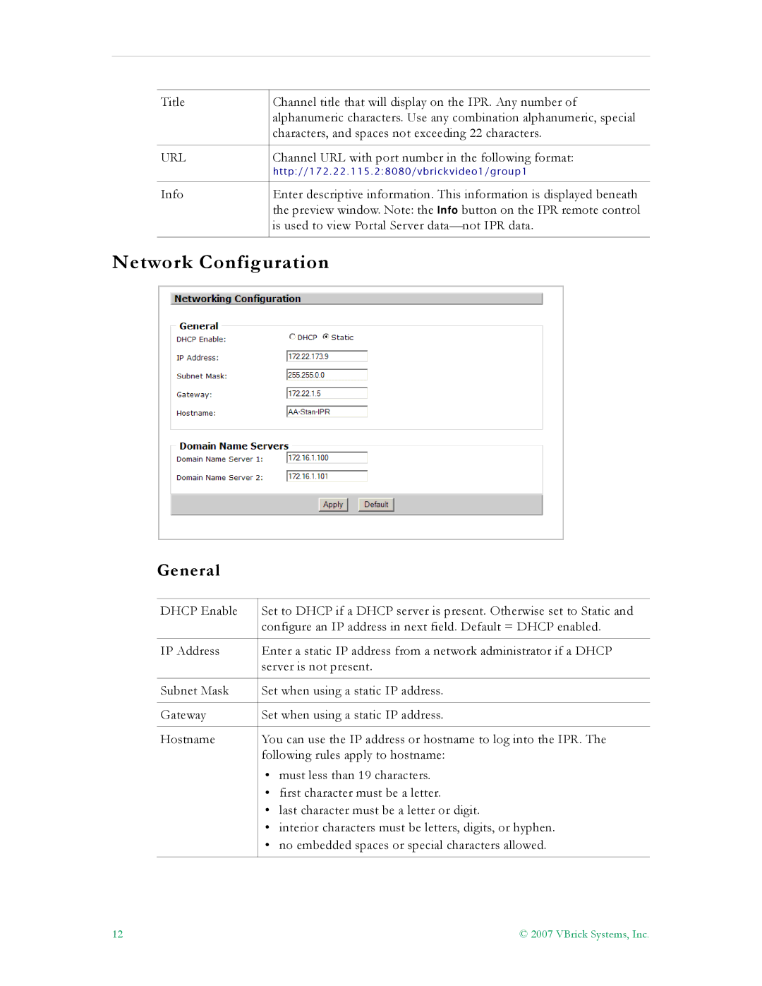 VBrick Systems v4.1 manual Network Configuration, General 