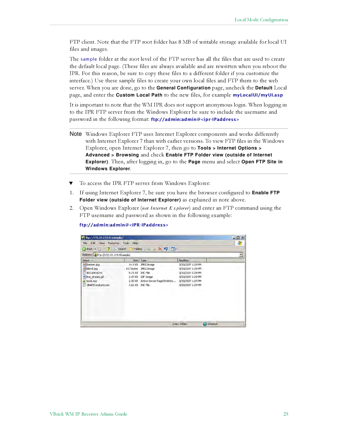 VBrick Systems v4.1 manual Local Mode Configuration 