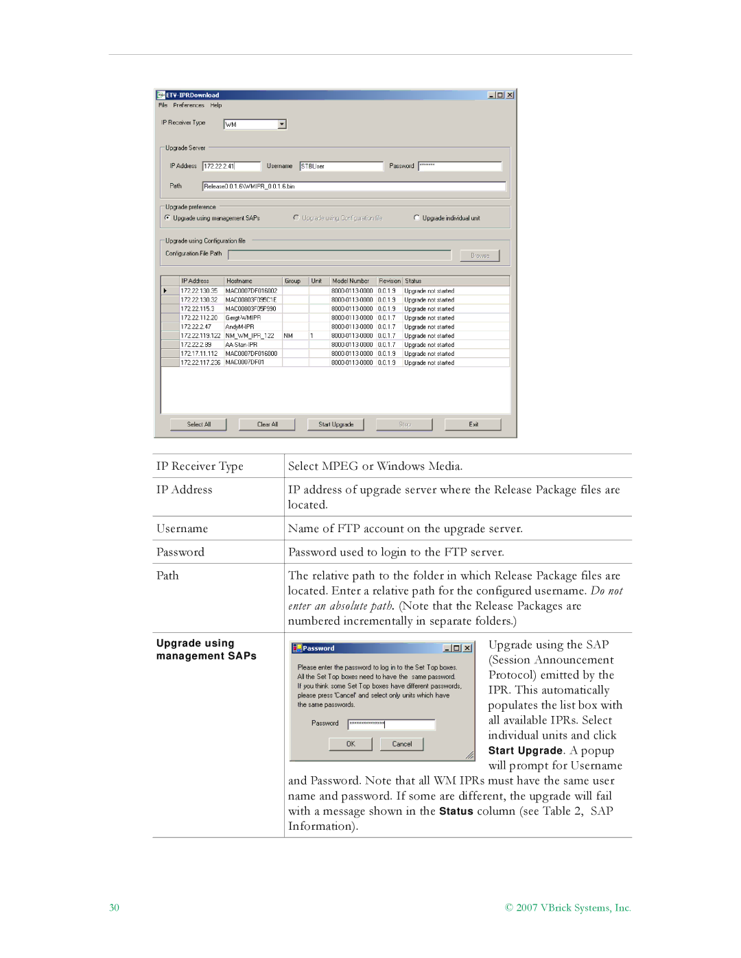 VBrick Systems v4.1 manual Upgrade using the SAP 