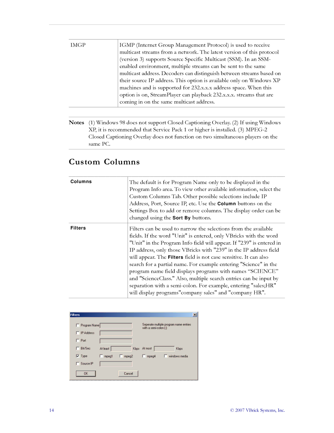 VBrick Systems v4.4 manual Custom Columns, Imgp 