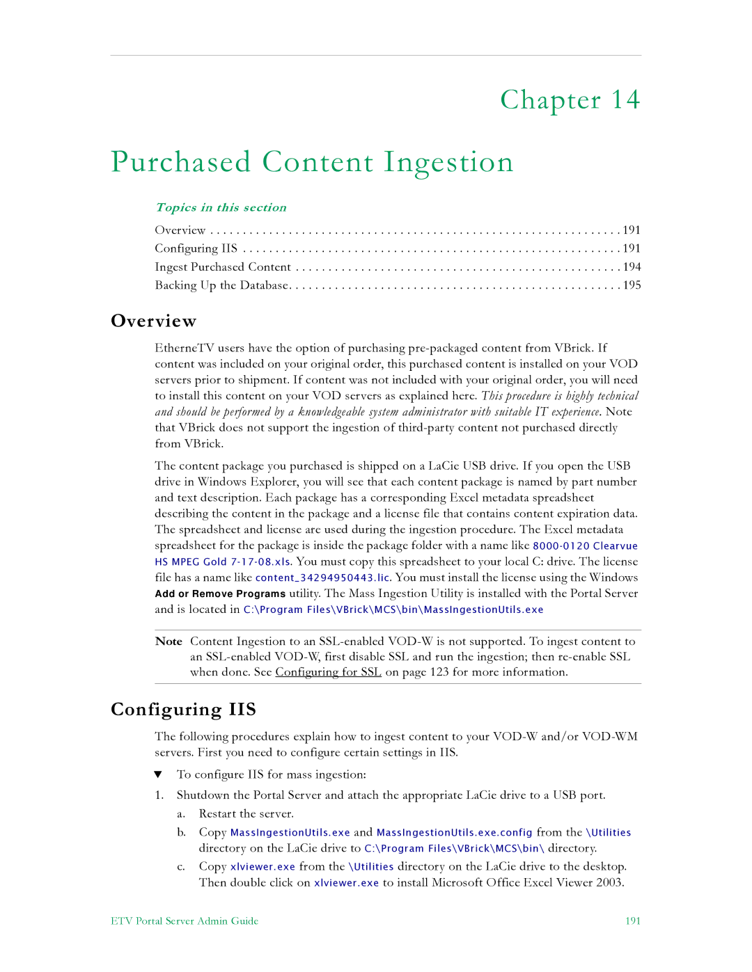 VBrick Systems V4.4.3 manual Purchased Content Ingestion, Configuring IIS 