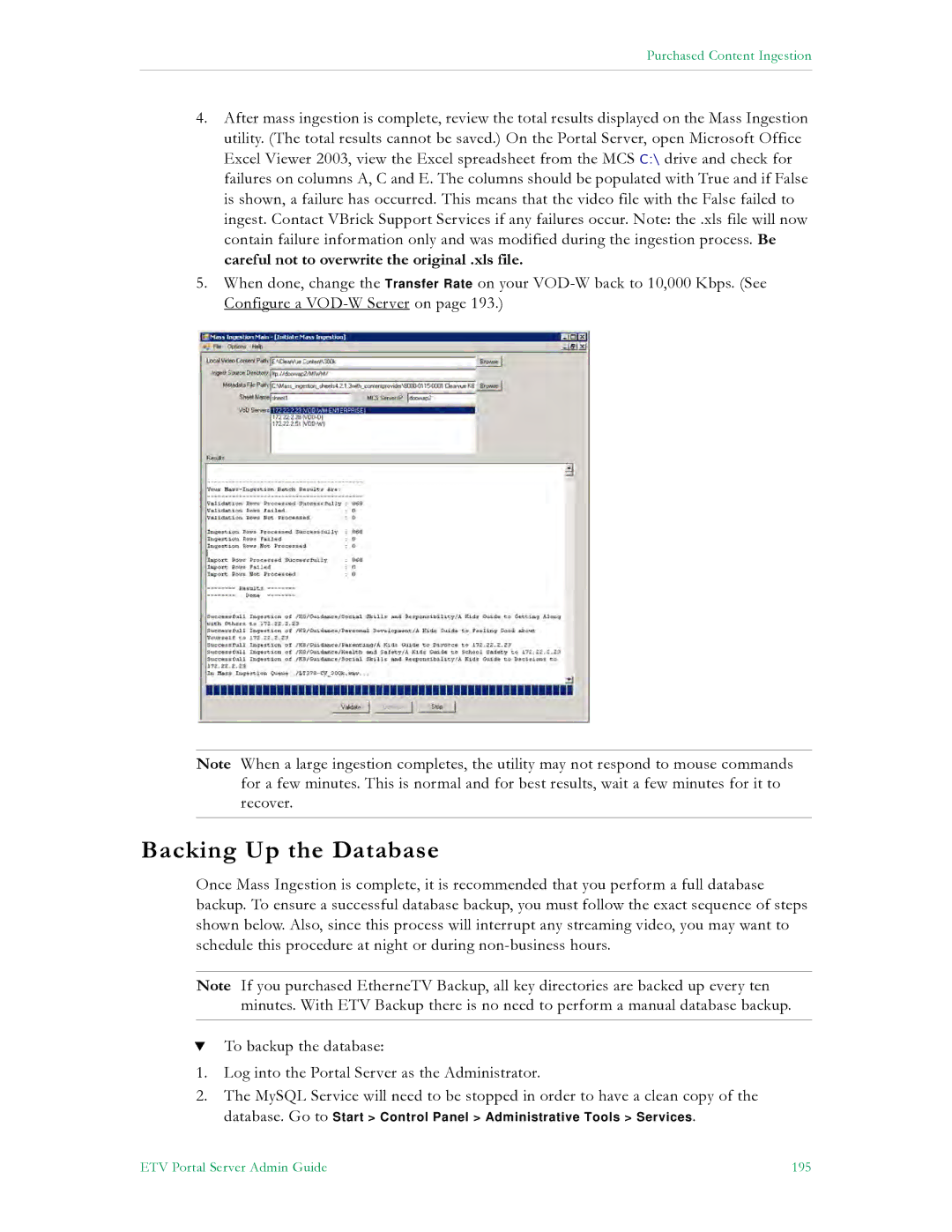 VBrick Systems V4.4.3 manual Backing Up the Database 