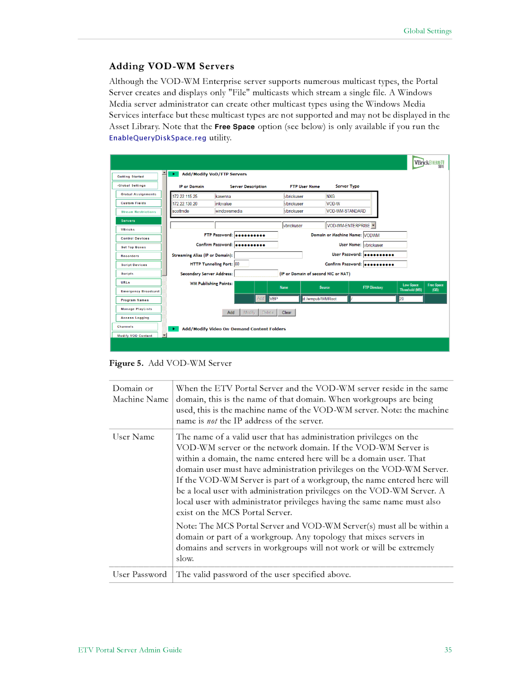 VBrick Systems V4.4.3 manual Adding VOD-WM Servers 