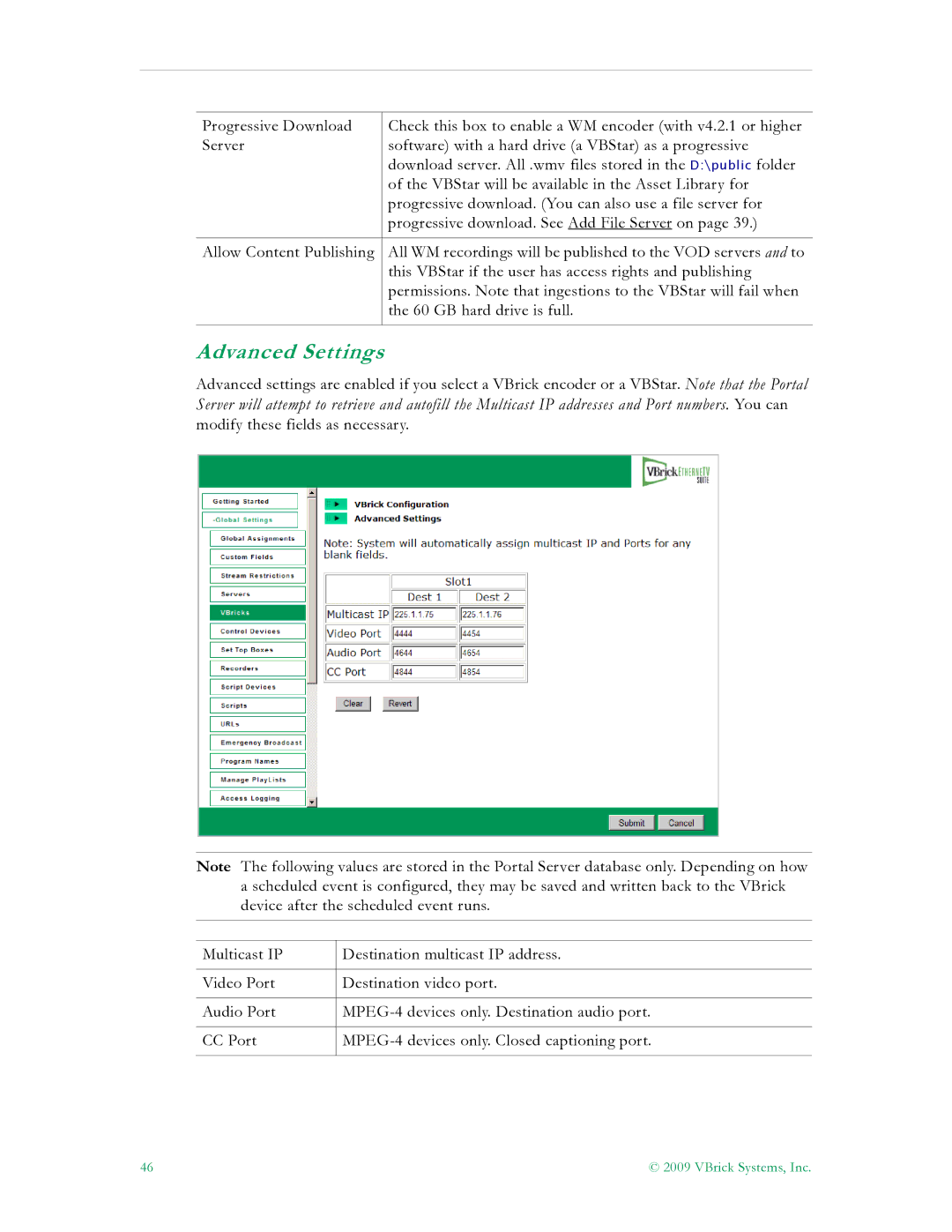 VBrick Systems V4.4.3 manual Advanced Settings 