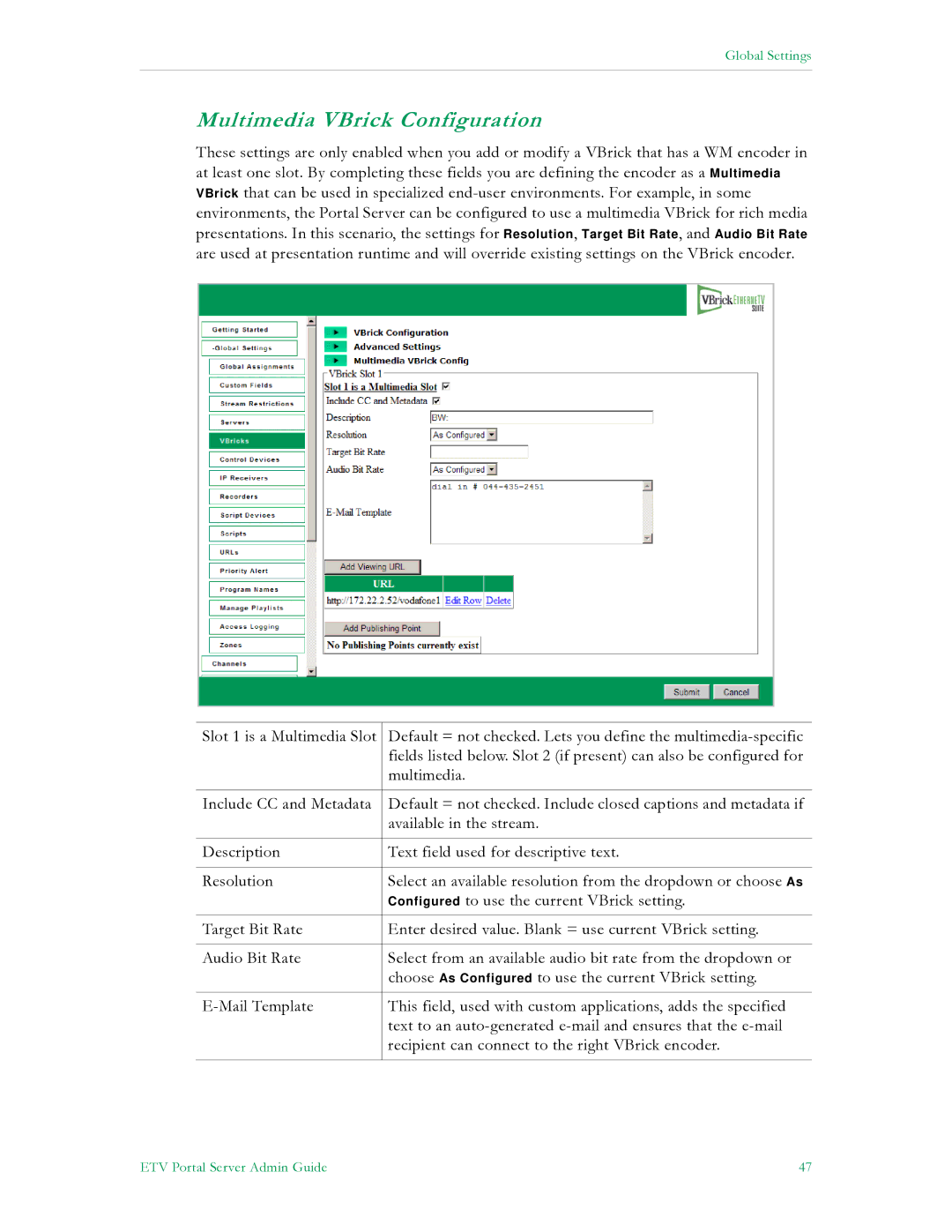 VBrick Systems V4.4.3 manual Multimedia VBrick Configuration 