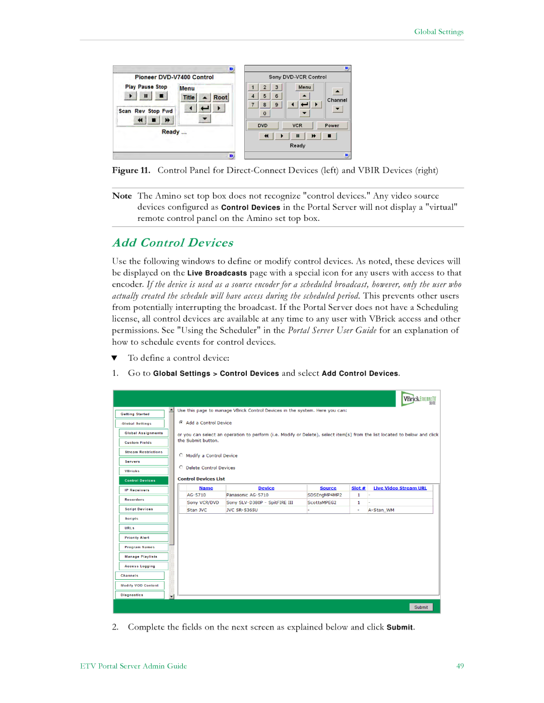 VBrick Systems V4.4.3 manual Add Control Devices 