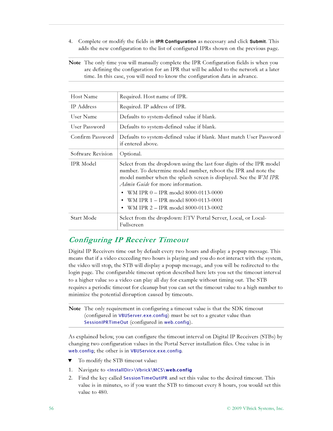 VBrick Systems V4.4.3 manual Configuring IP Receiver Timeout 