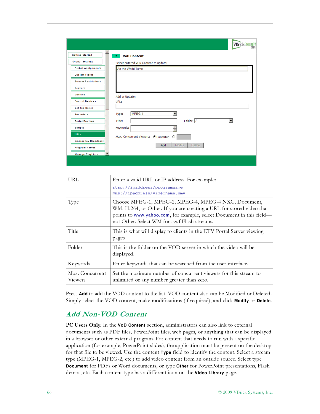 VBrick Systems V4.4.3 manual Add Non-VOD Content 
