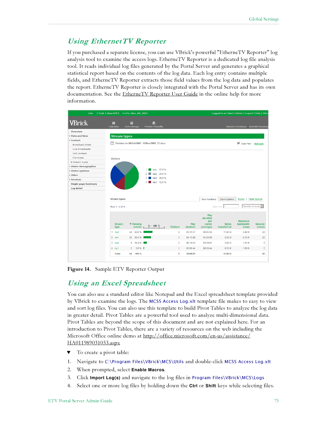 VBrick Systems V4.4.3 manual Using EthernetTV Reporter, Using an Excel Spreadsheet 